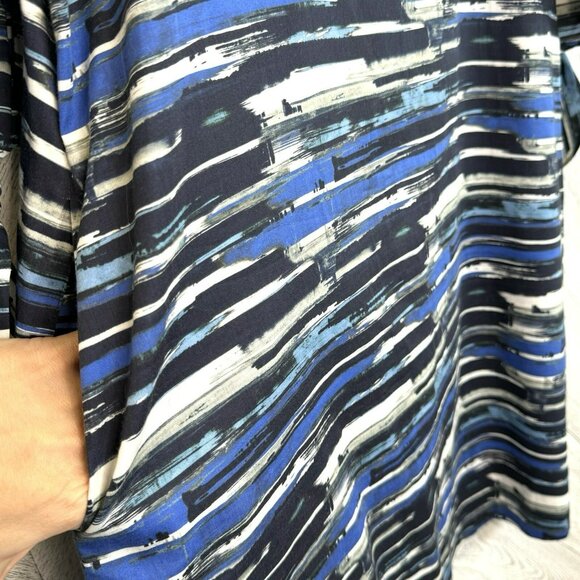 Lafayette 148 Dress Womens Size Medium Blue Striped 3/4 Tie Sleeve Sheath - Picture 4 of 6